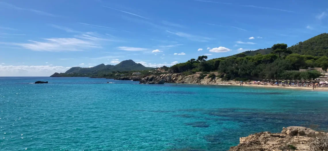 Ein Bild mit Wasser, Bäumen und Bergen im Hintergrund.